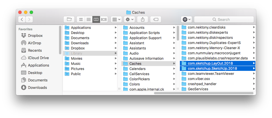 SketchUp Caches folder in Finder window