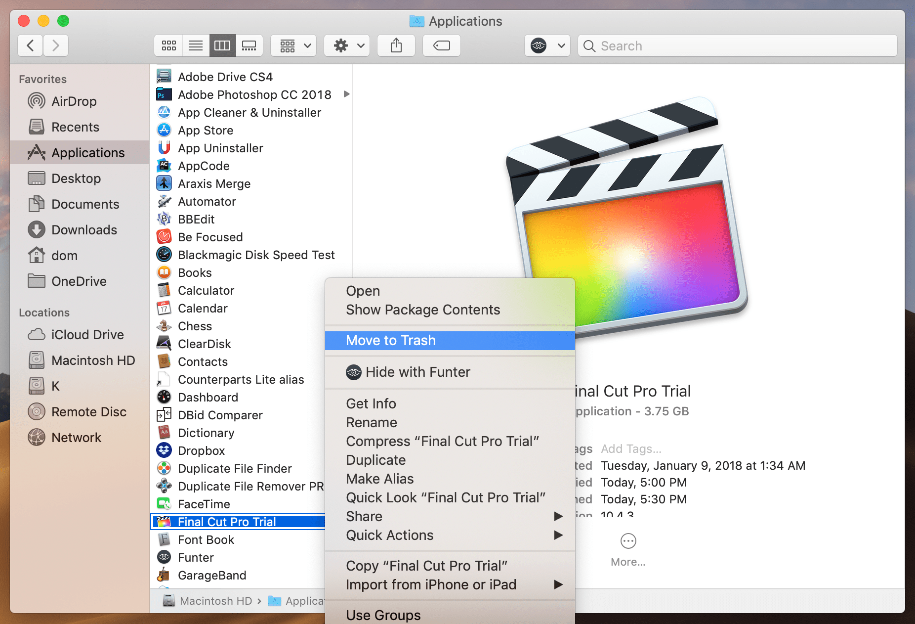 Move to Trash FinalCut Pro