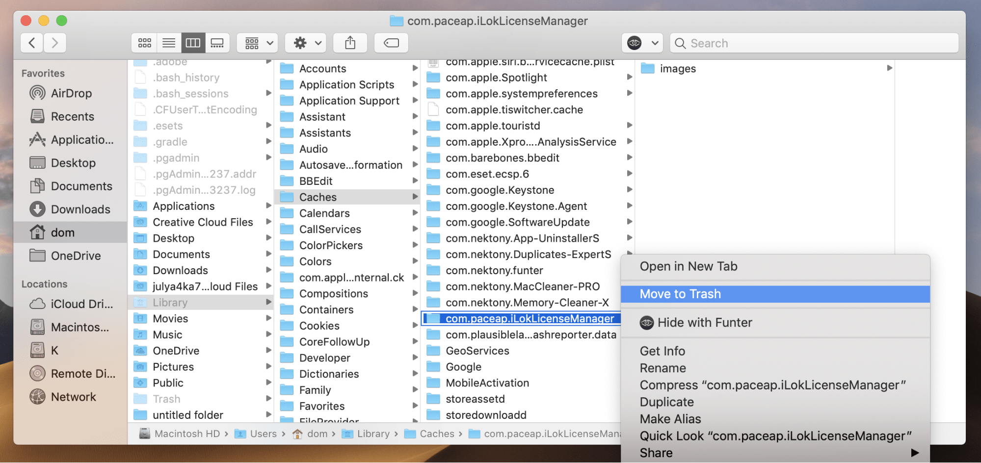 Remove iLok caches folder in Finder
