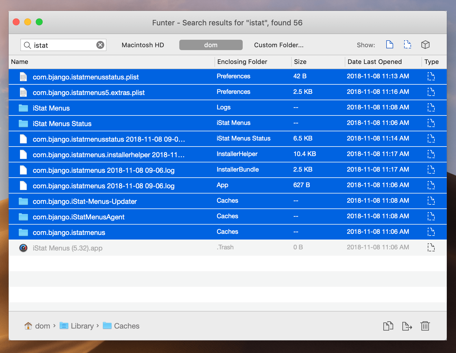 istat menus not showing processes