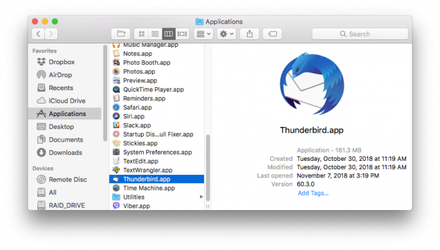 thunderbird for mac options