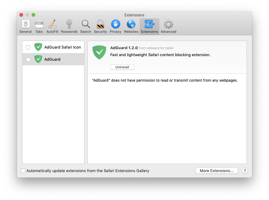 adguard safari extension mojave