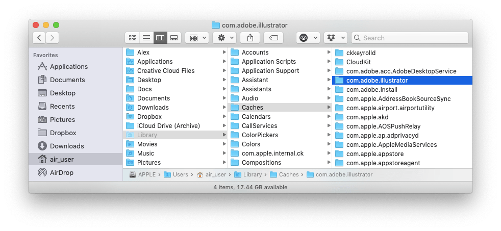 clear cache adobe illustrator mac