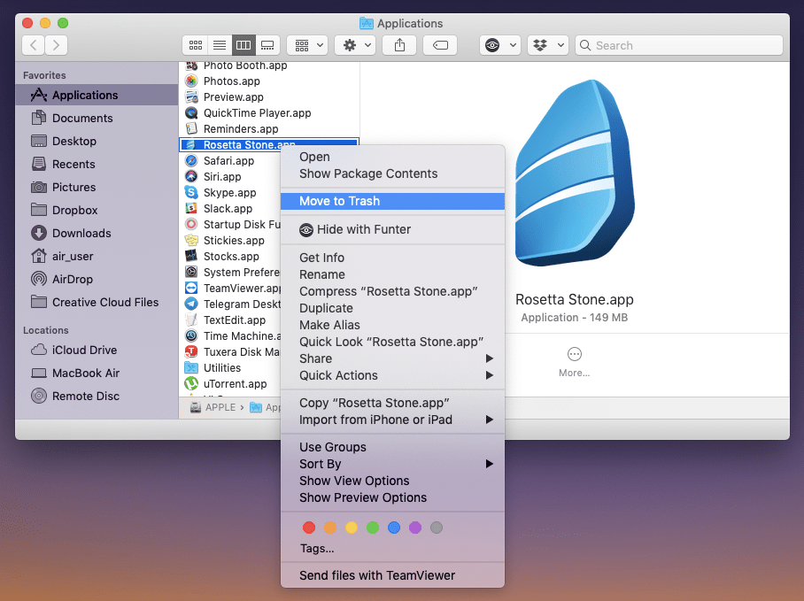 removing Rosetta Stone from Applications folder