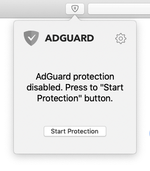 adguard adblocker extension menu with disabled status