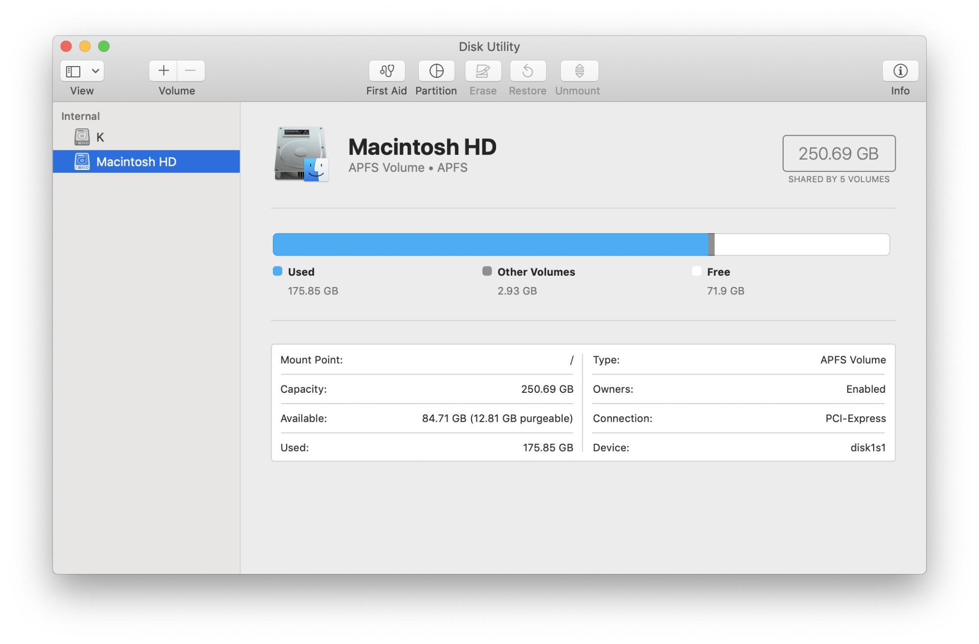 Disk Utility window