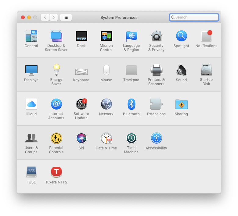system preferences window with fuse icon in the bottom