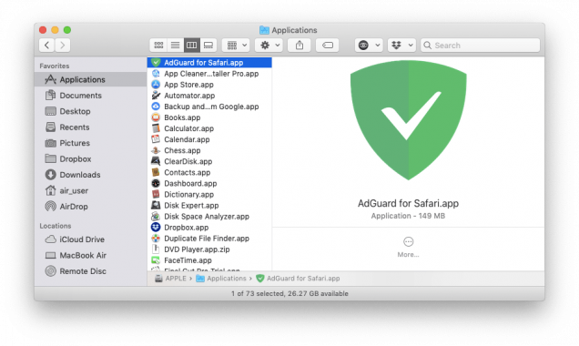 uninstall adguard for safari