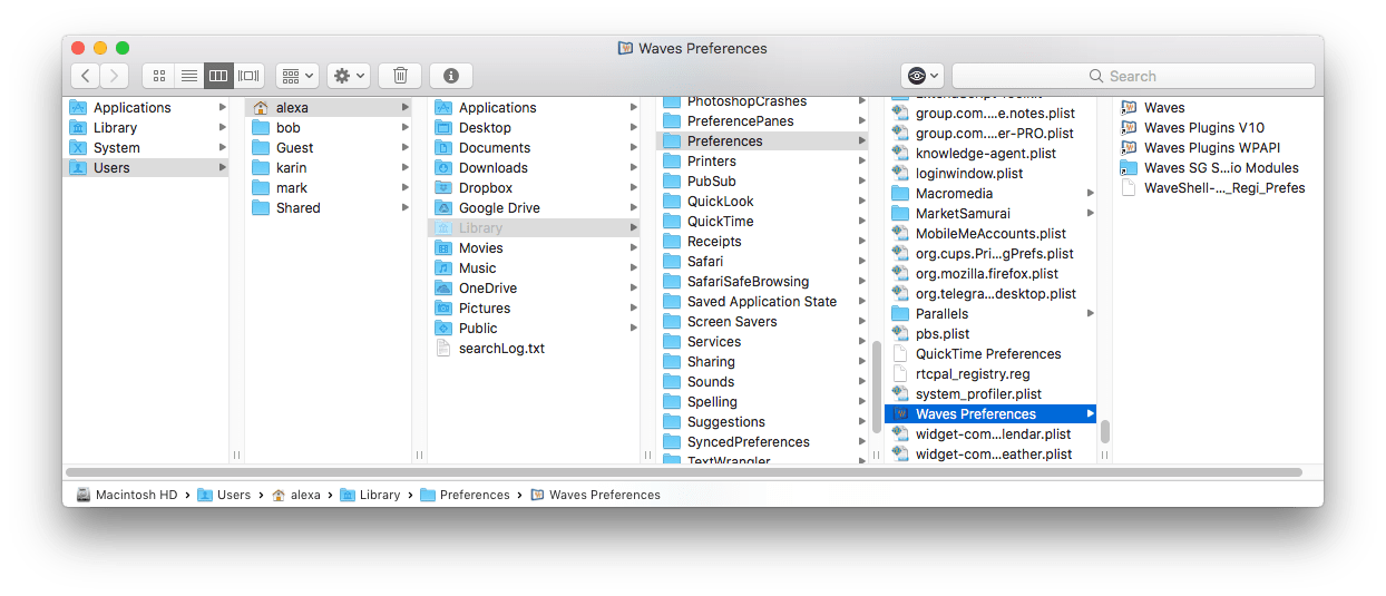 Waves application preferences files in Finder
