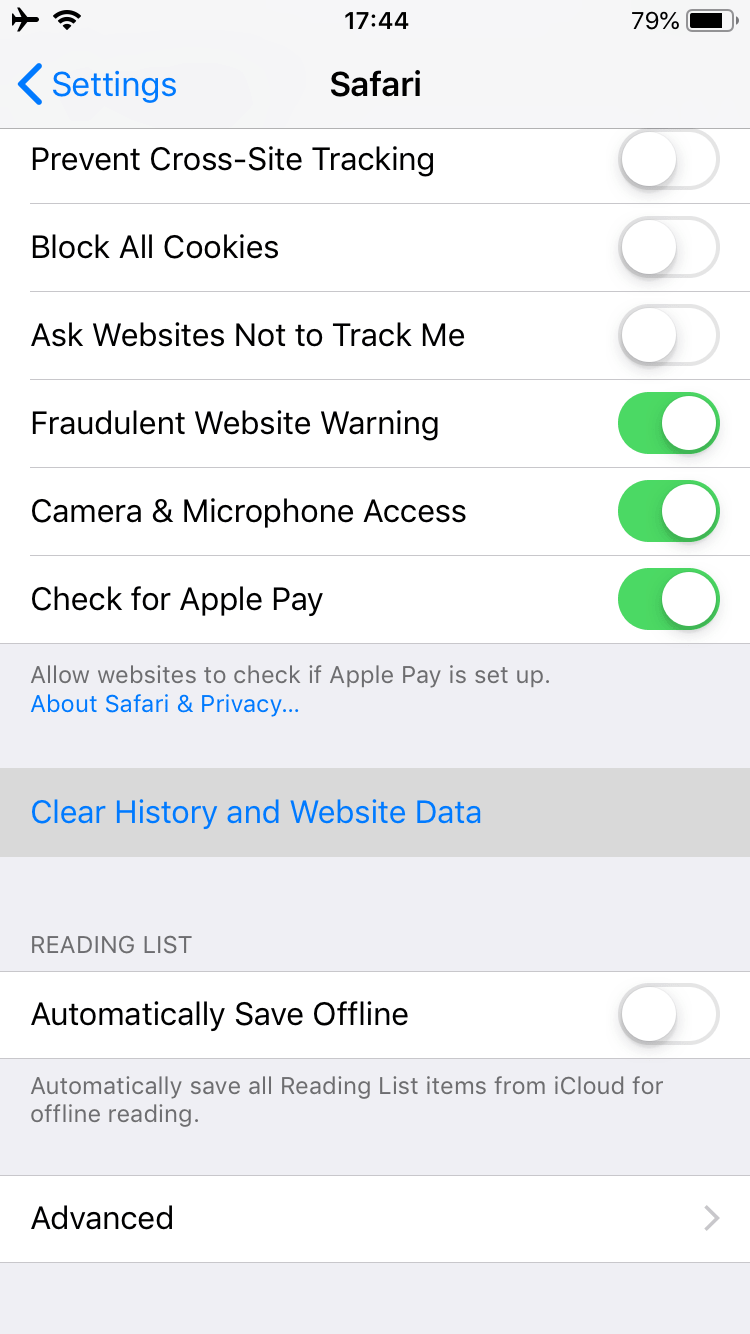 clearing Safari history on iPhone