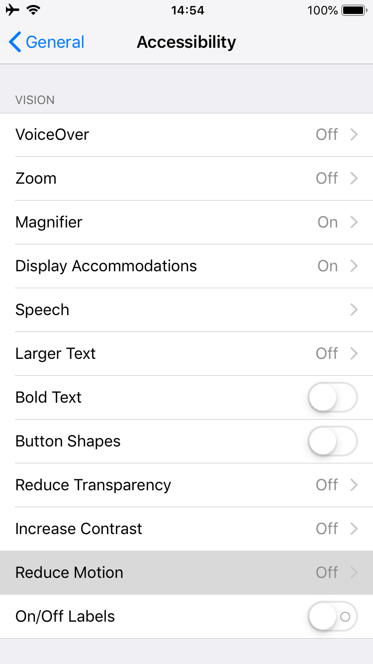 Accessibility section in iPhone settings