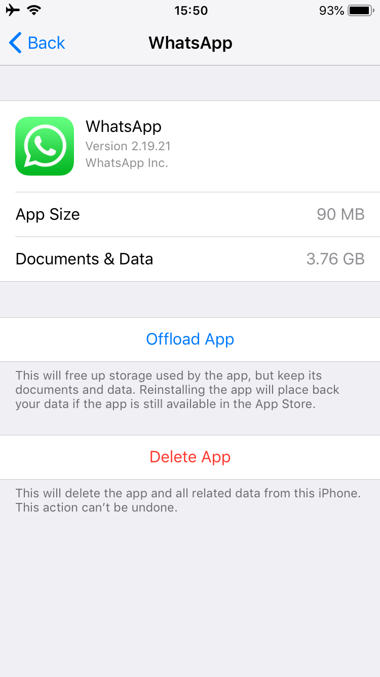 documents and data info for apps on iPhone