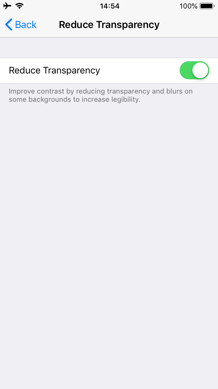 Reduce transparency section on iPhone