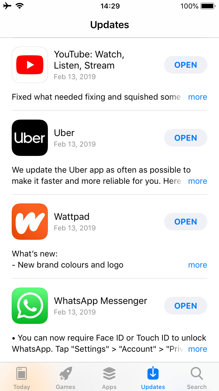 App Store screen on iPhone showing Updates tab
