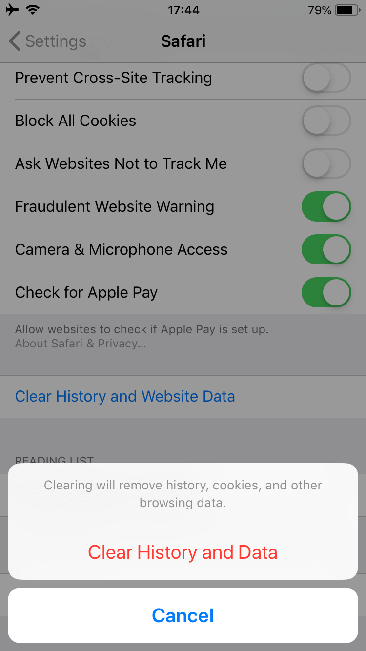 clearing Safari cache on iPhone