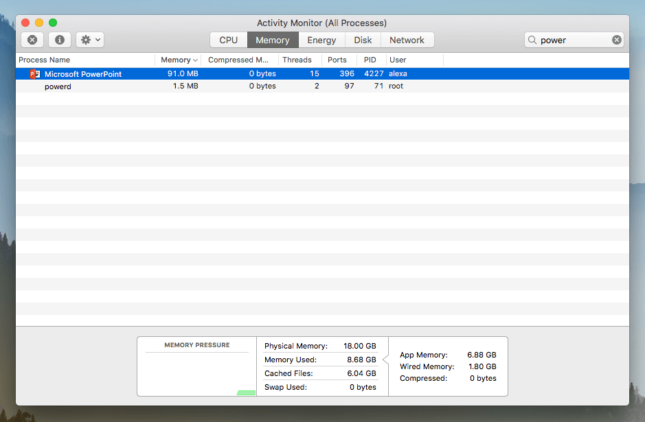 activity monitor showing powerpoint processes
