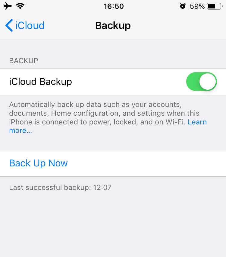 icloud backup option on iPhone