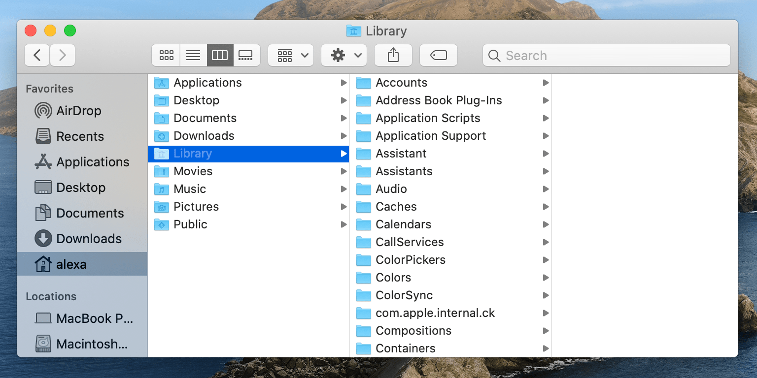 Library folder in Finder