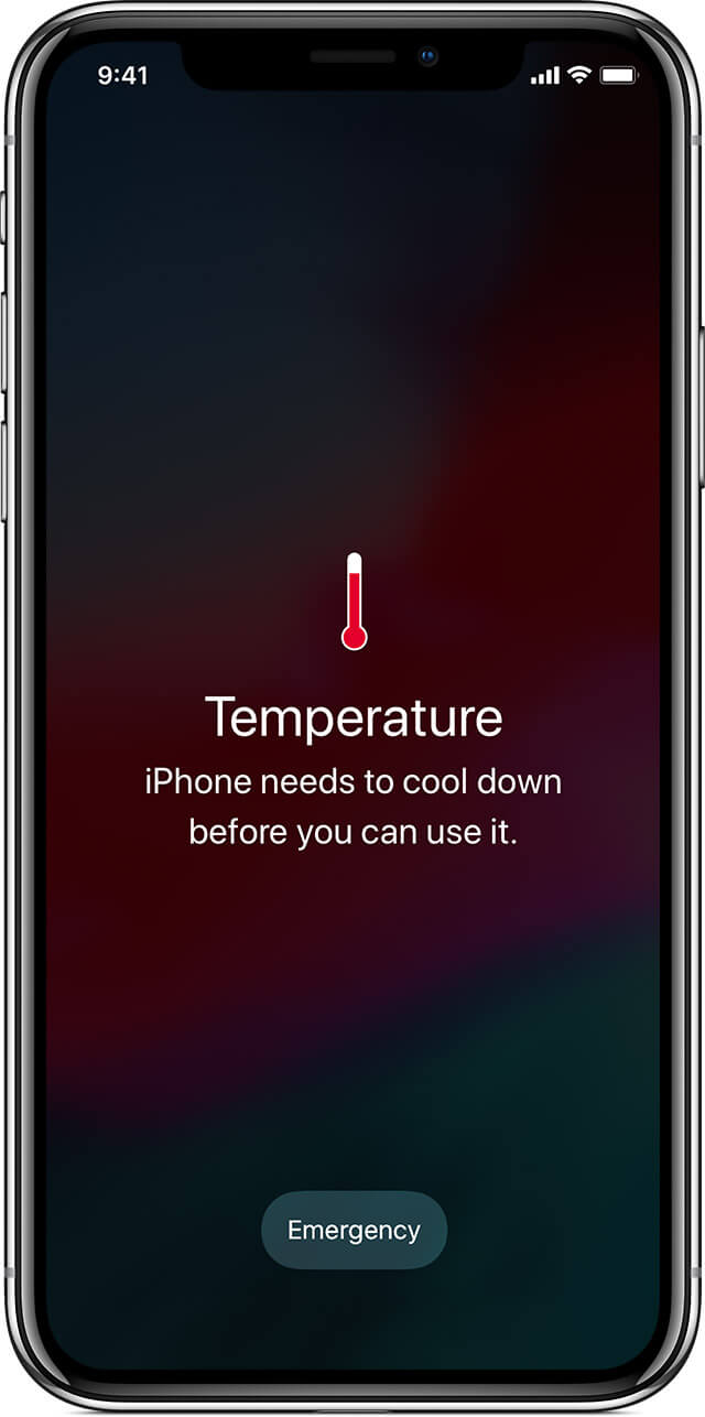 iphone screen showing high temperature icon