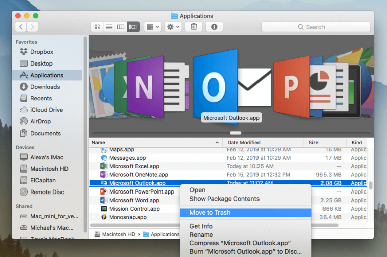 remove outlook from mac
