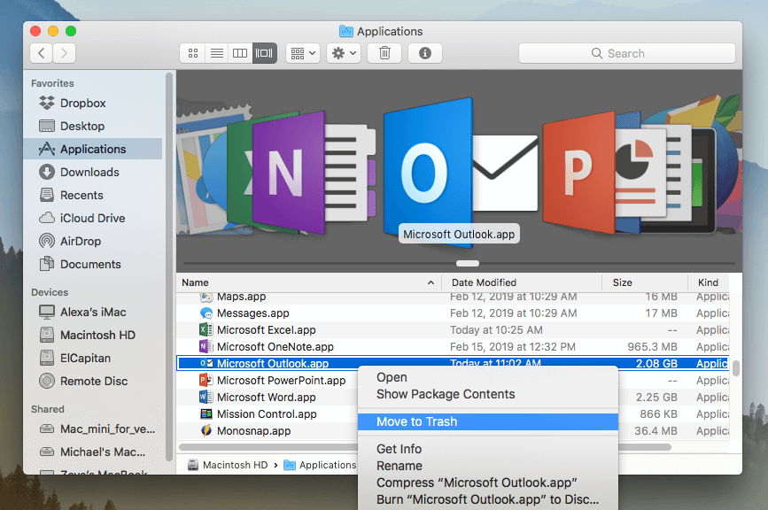 uninstall outlook from mac