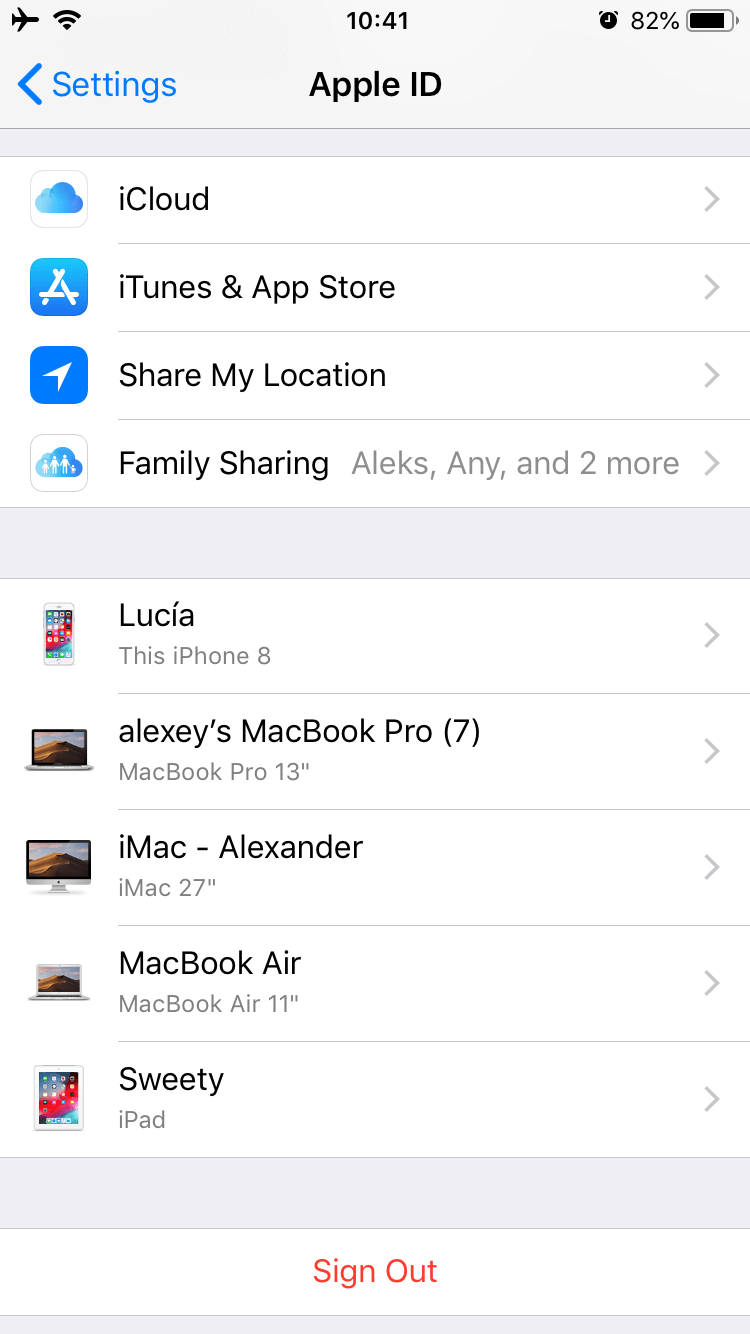 Apple ID settings opened on iPhone