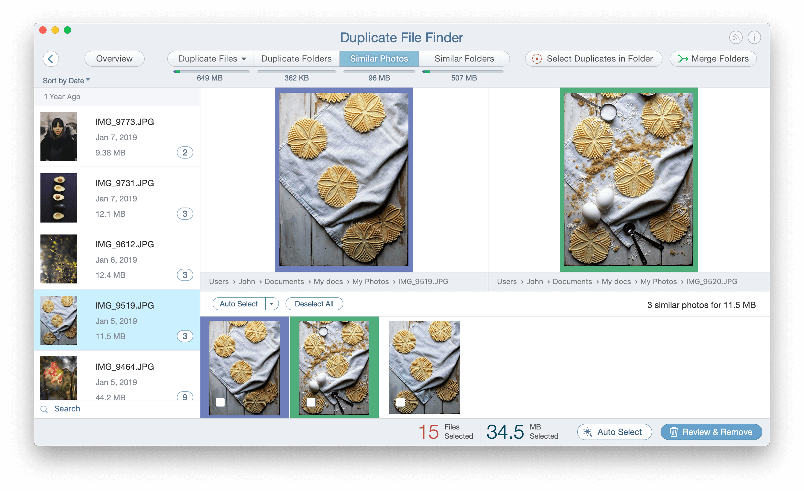 Similar Photos section in Duplicate File Finder
