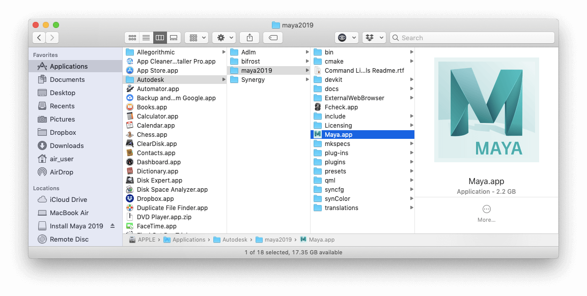 Maya application in Finder