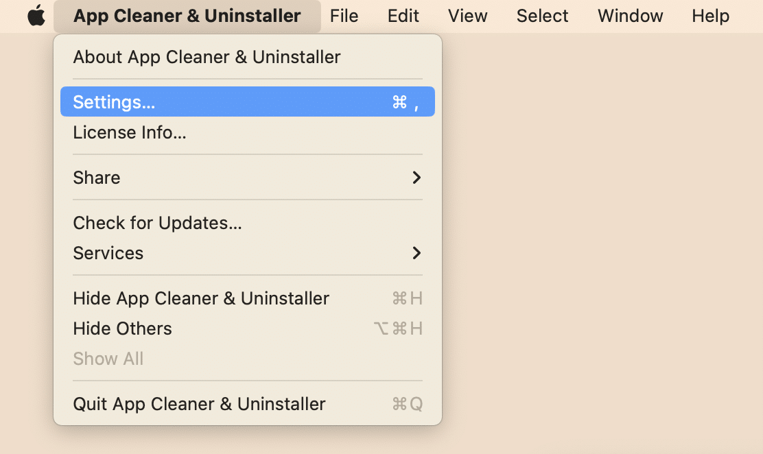 App Cleaner & Uninstaller settings
