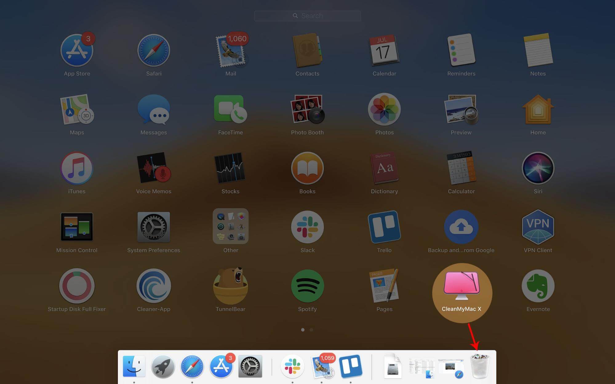 Launchpad screen showing how to remove cleanmymac to Trash