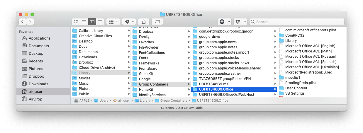 Library - Group containers folder in Finder
