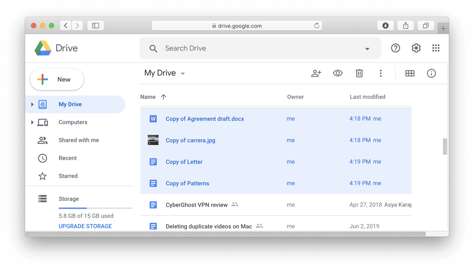 My Drive section in Google Drive