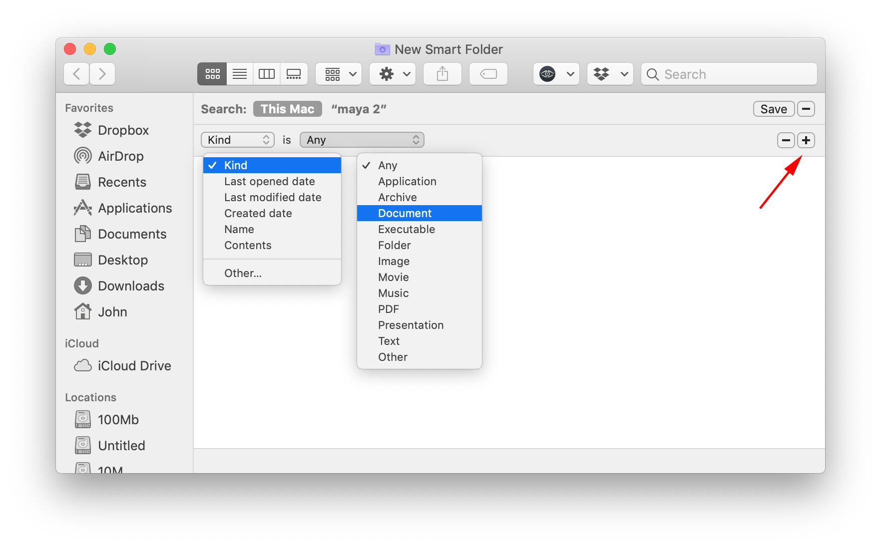 New Smart Folder options window