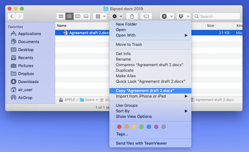 Finder window with Copy file option in context menu
