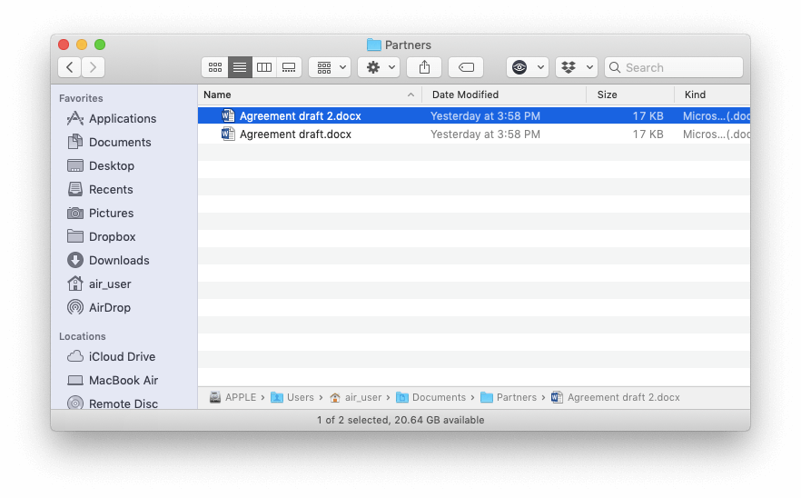 Finder window with two duplicate dock files