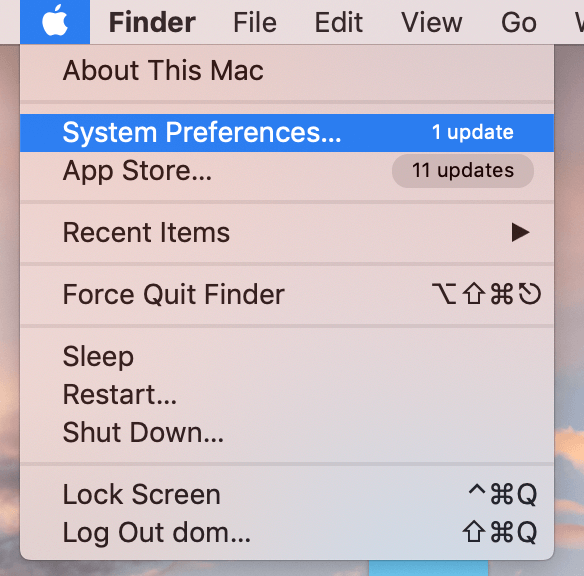 apple menu with system preferences selected