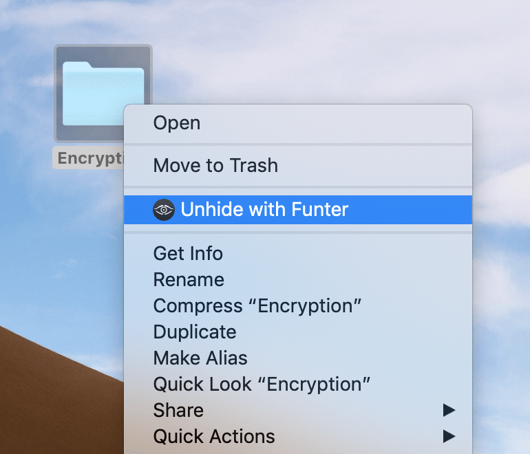 Choosing Unhide with Funter option in context menu