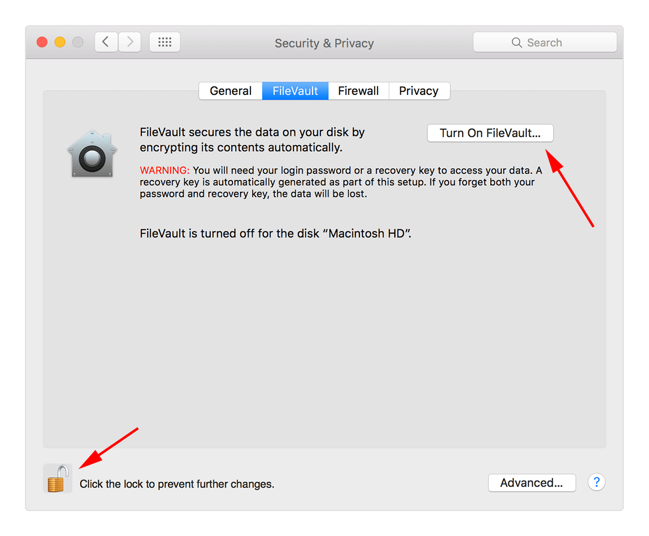 How to turn on FileVault