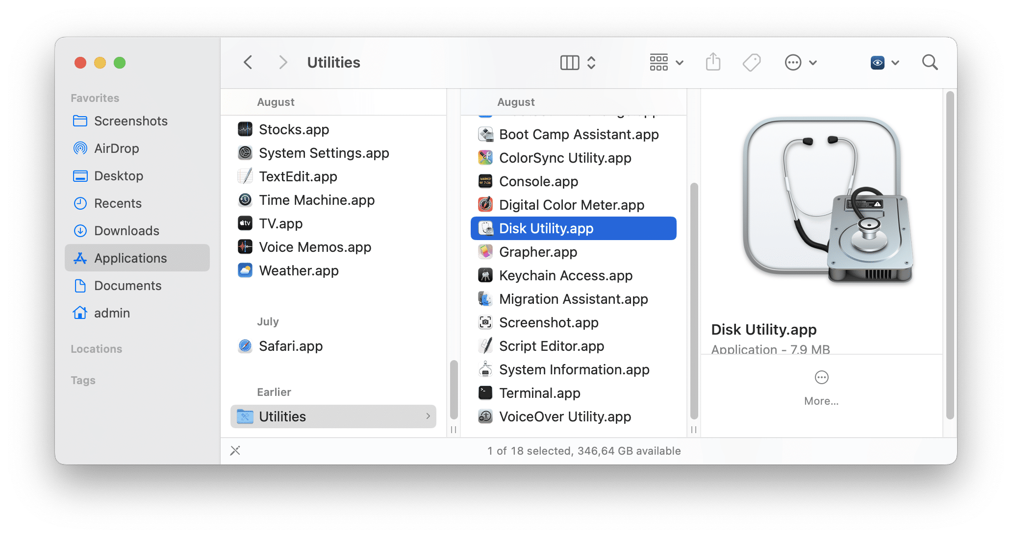 Finder window showing Disk Utility app