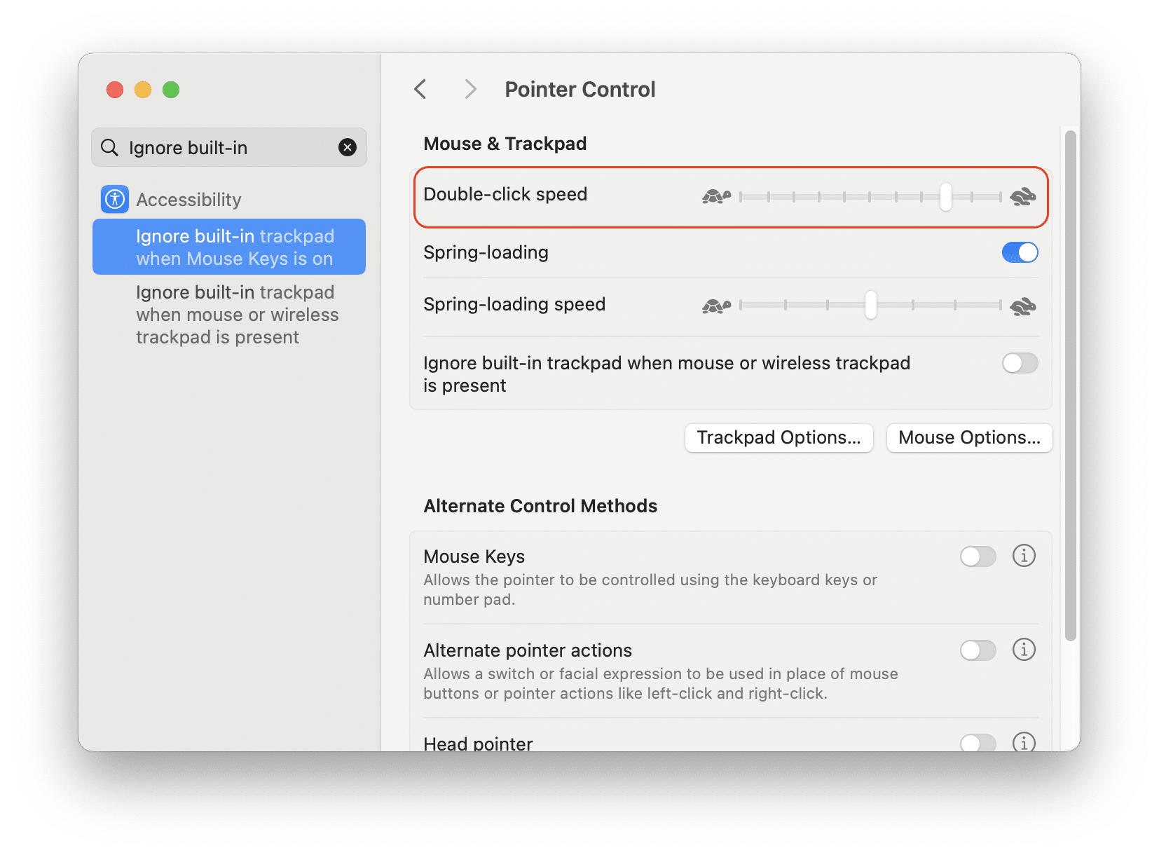 Double-Click speed settings 