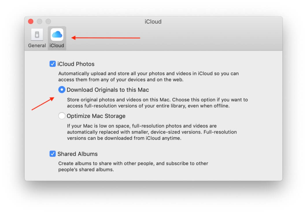 iCloud Photos settings panel