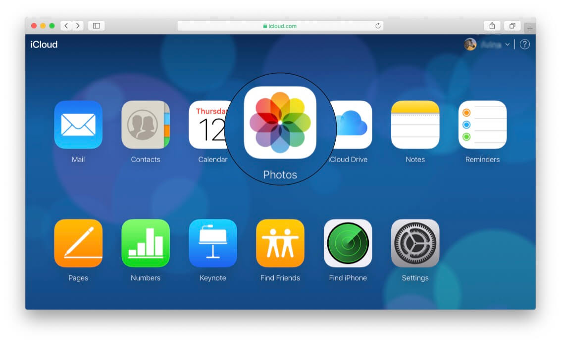 Go to Photos section in iCloud