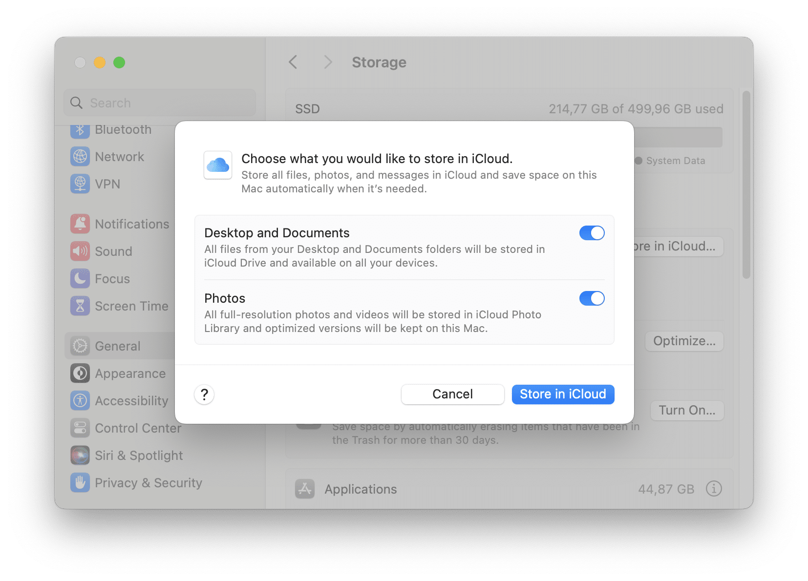 iCloud storing settings