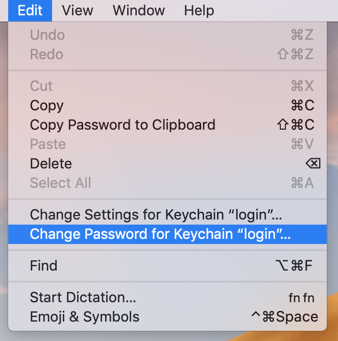 Keychain menu - change password