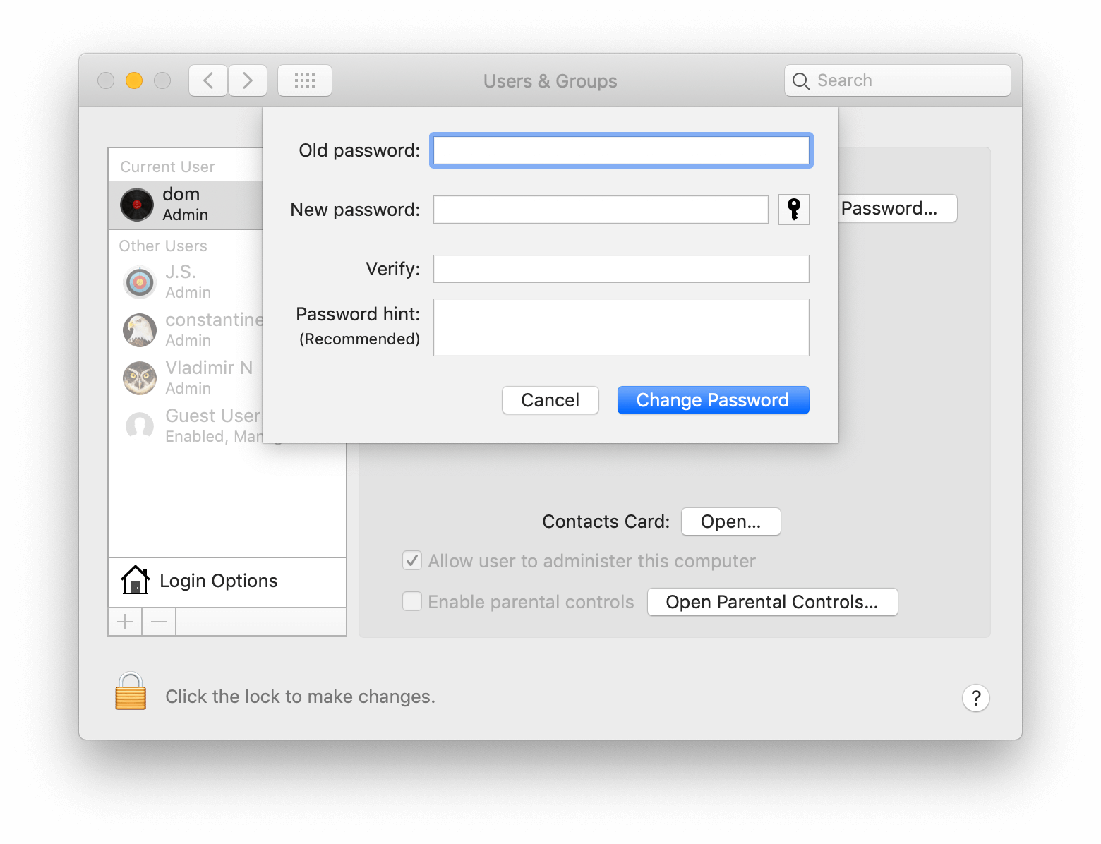 mac how to change password