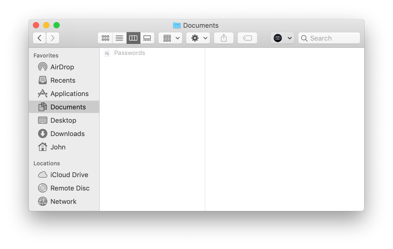 Documents folder in Finder with no files visible