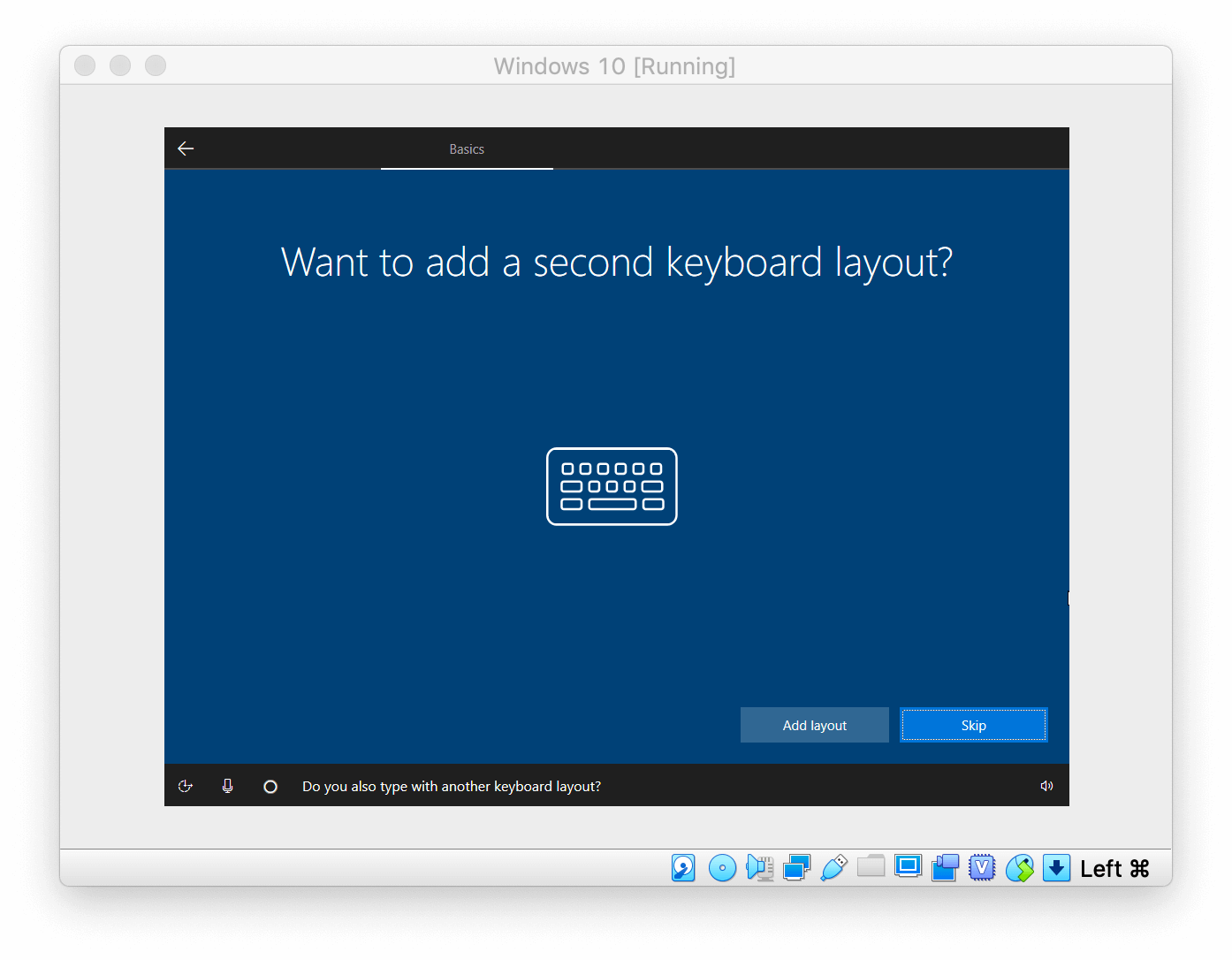 Windows Setup window asking to сhoose second keyboard layout