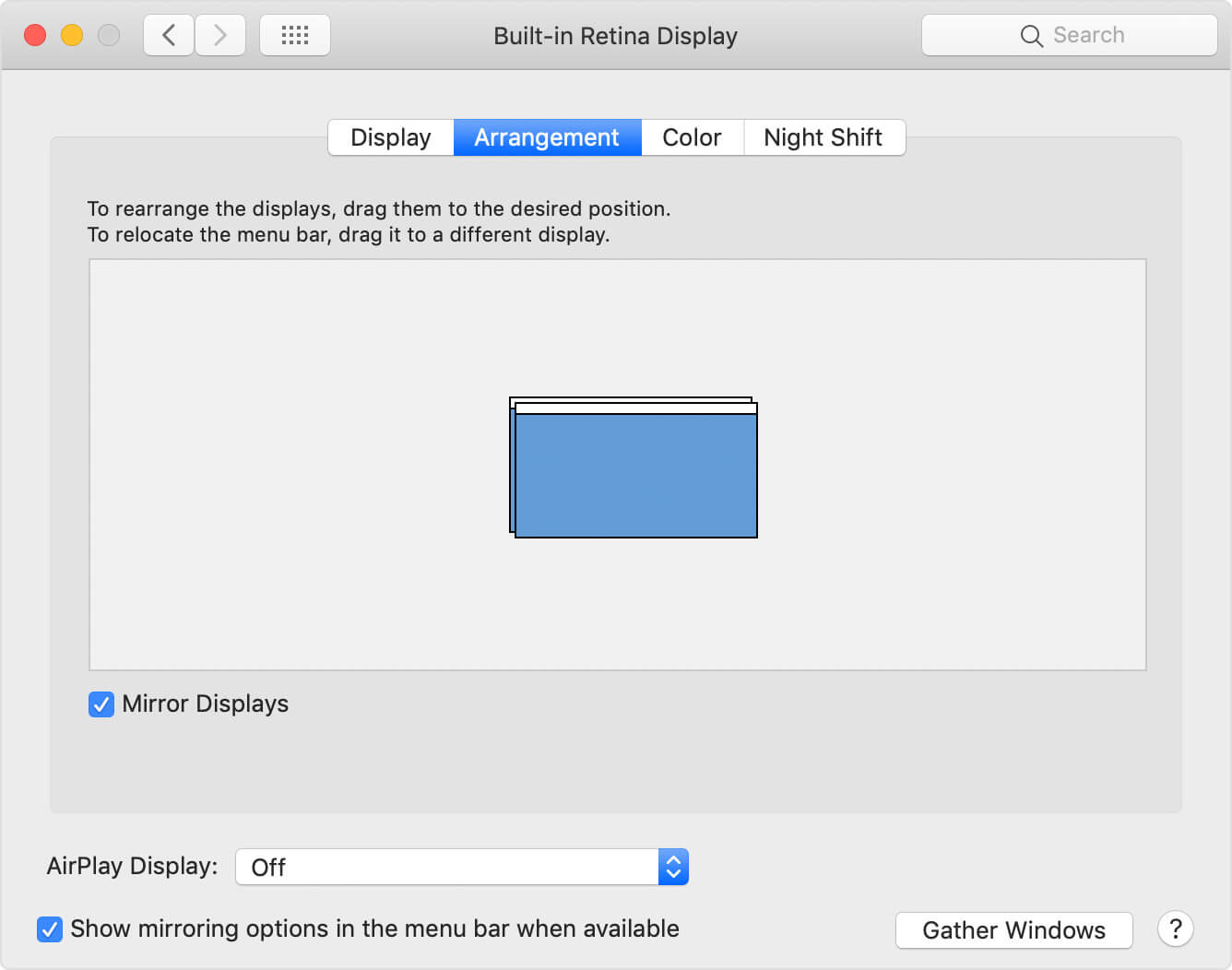 System Preferences window - Arrangement tab - mirror displays