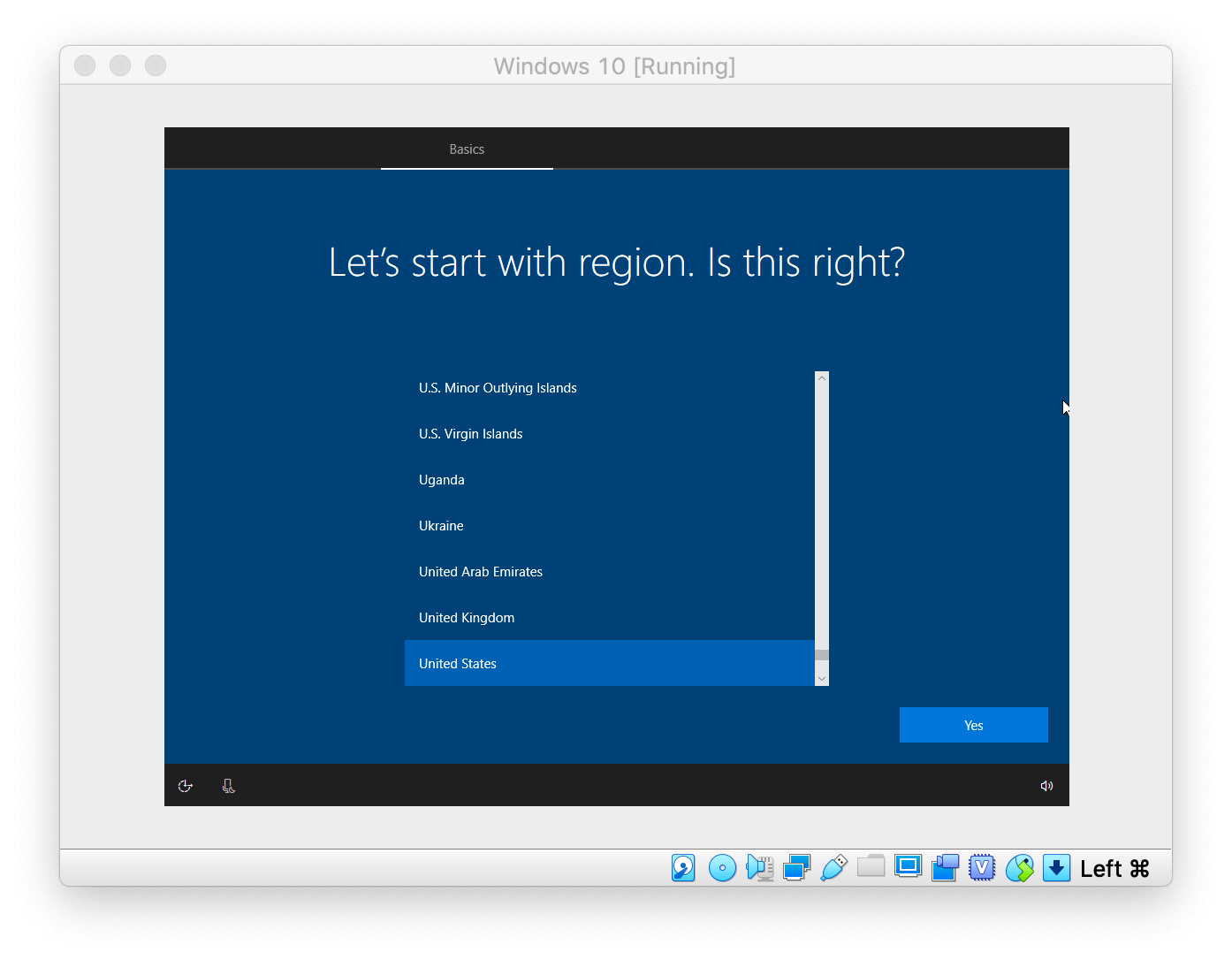 Windows Setup window asking to сhoose region 