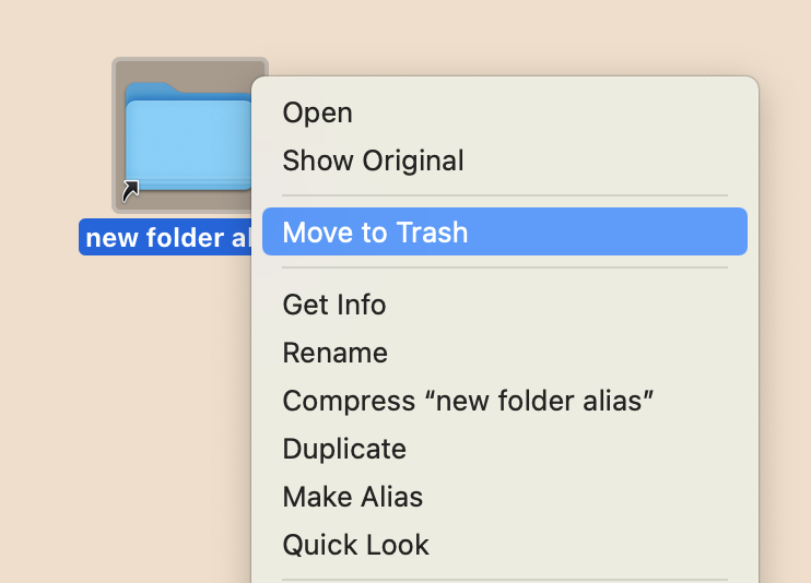 removing alias to Trash from context menu